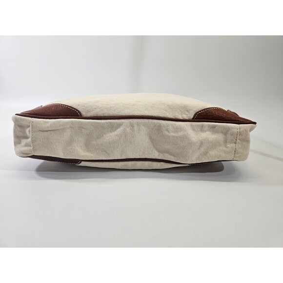 VINTAGE Lands' End XL Off-White Saddle Tote Shoulder Bag Leather Canvas Purse - Picture 7 of 11